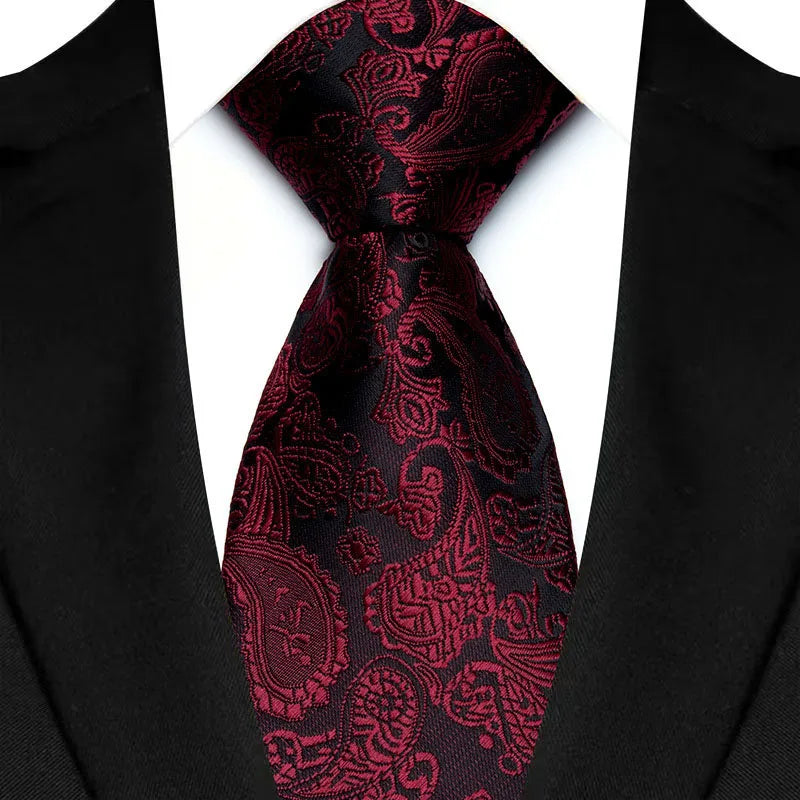 New Design Wedding 8CM Men Tie Dark Red Striped Paisley Flower Neckties For Men Business Party Groom Collar Accessories Gift