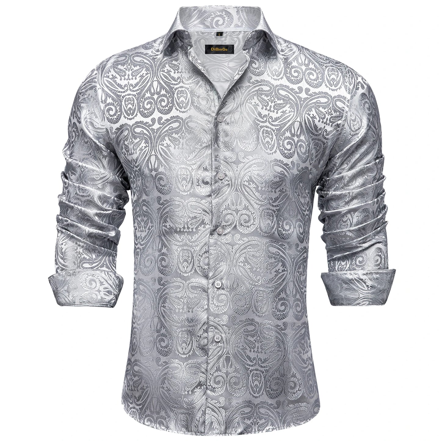 Men's Long Sleeve Black Paisley Silk Dress Shirts Casual Tuxedo Social Shirt Luxury Designer Men Clothing