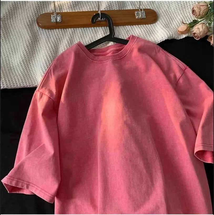 Y2K Quality Oversized Acid Washed T-Shirt Men/Women Vintage T-shirts Streetwear Mineral Wash Tee Shirts BoyGirl Loose Luxury Top