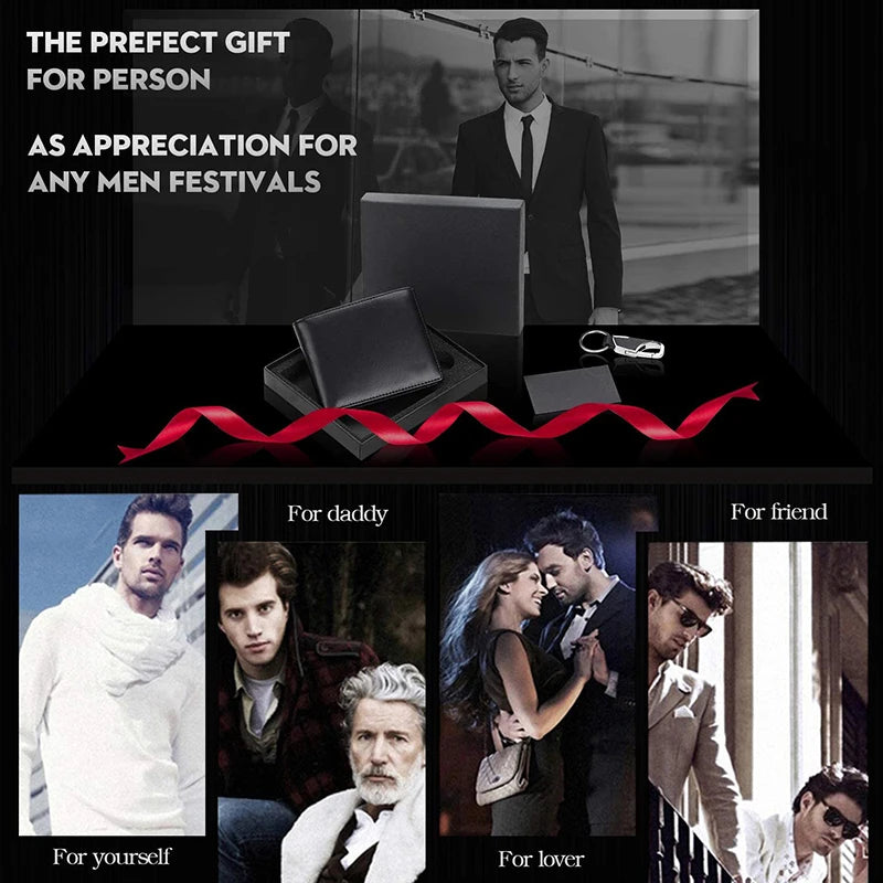 Men’s Slim Leather Wallet – RFID Blocking Bifold with Coin Pocket & 10 Card Slots – Everyday Minimalist Use