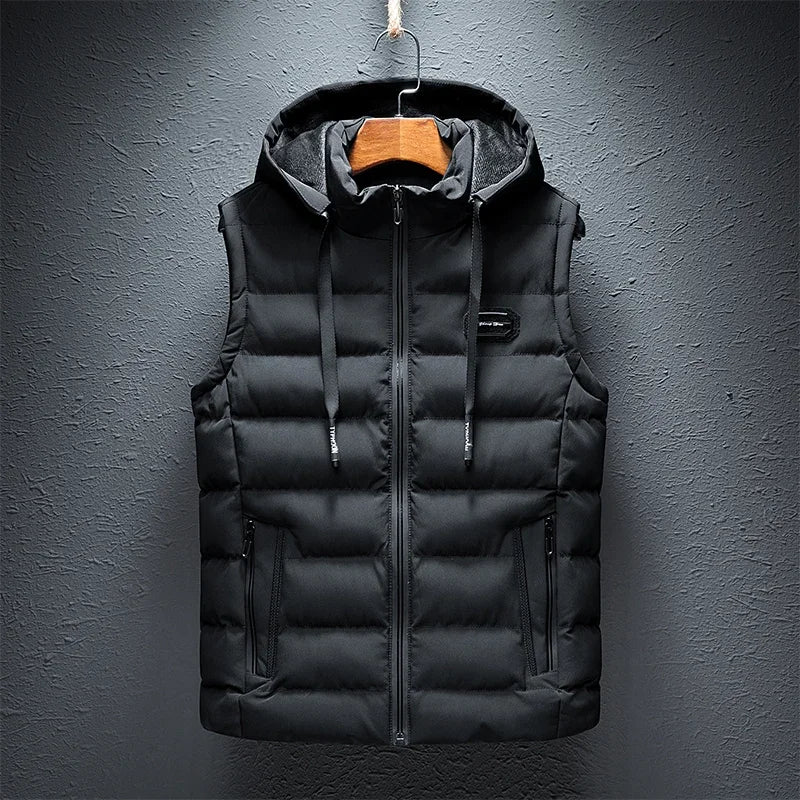 2024 New Hooded Casual Vest Jacket for Men Autumn Winter Warm Sleeveless Fashion Comfortabel Zipper Waistcoat Plus Size M-6XL