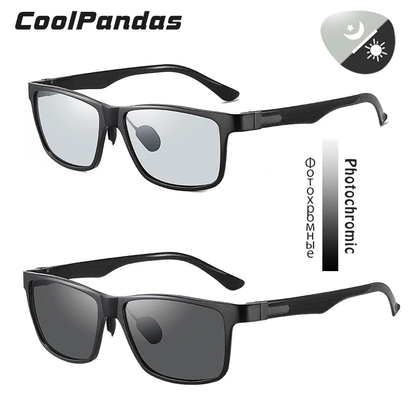 Top Carbon fiber Square Driving Photochromic Polarized Sunglasses Men Day Night Vision Goggles Sun glasses gafas de sol hombre