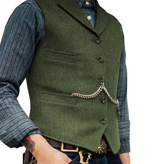Business Waistcoat Jacket Casual Slim Fit Gilet Homme Vests for Groosmen Man Wedding Men's Suit Vest Brown Wedding Wool Tweed