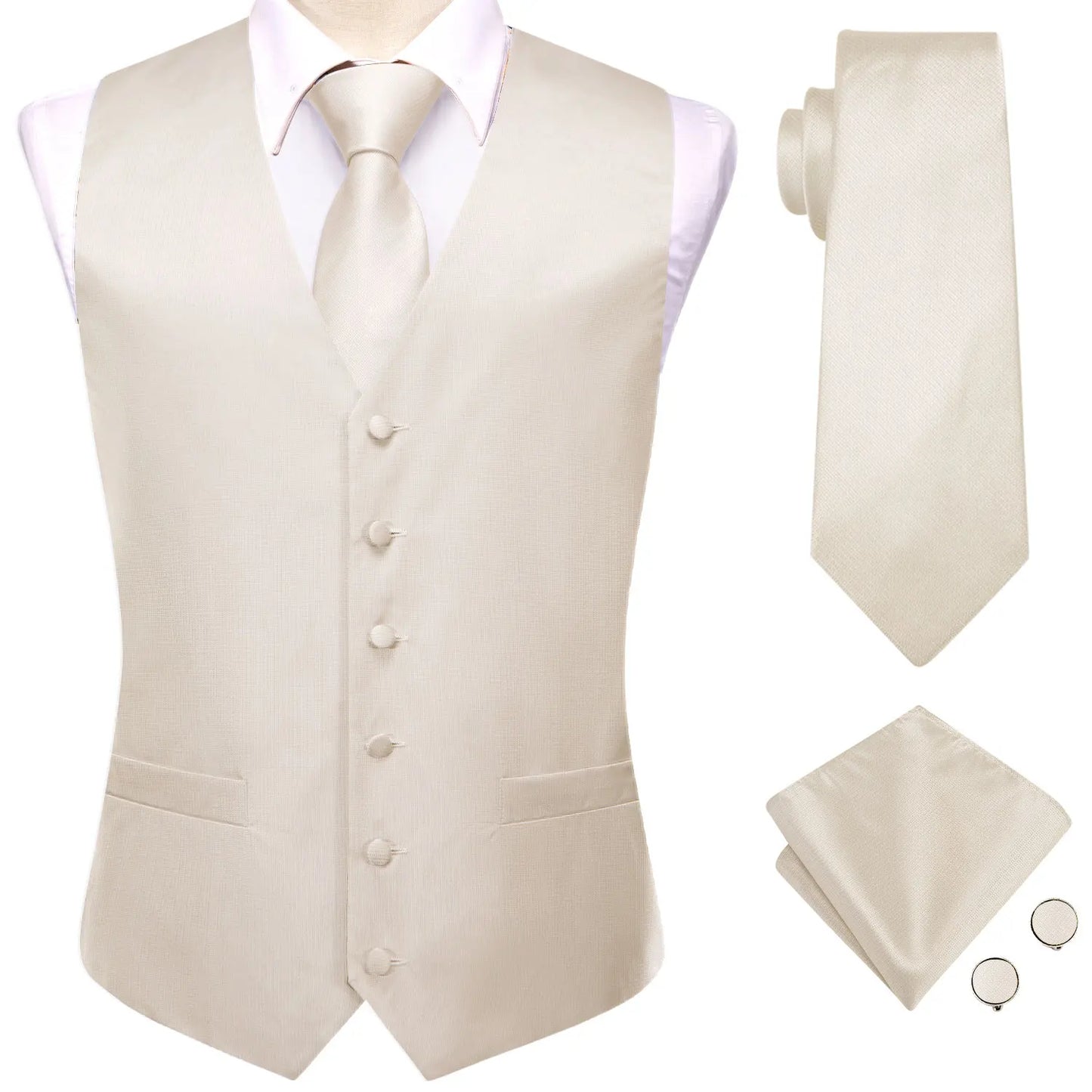 Hi-Tie Solid Voilet Lilac Silk Mens Suit Vest 4PC Woven Waistcoat Tie Pocket Square Cufflink Business Wedding Dress Waist Jacket