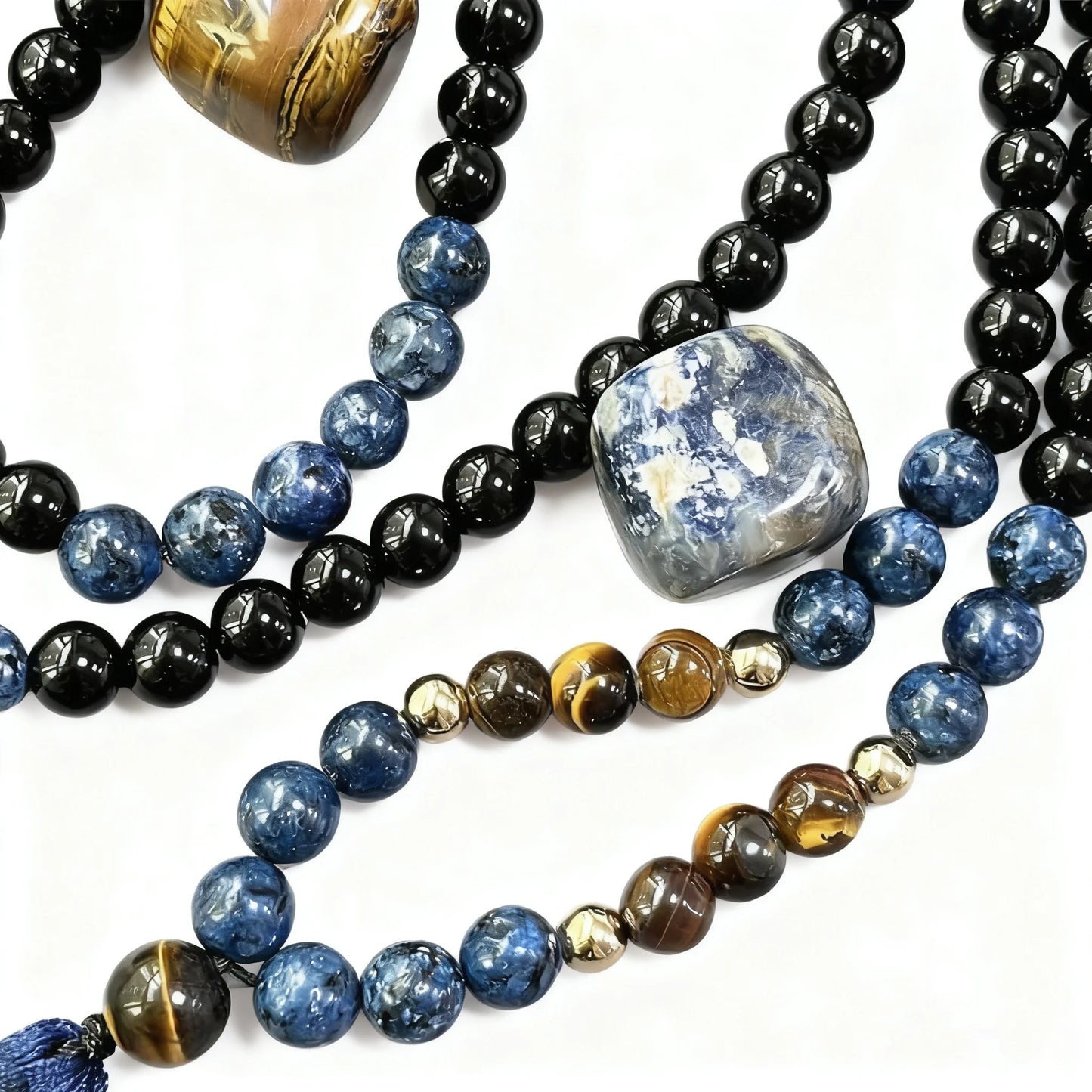 8mm Tiger Eye Stone Black Onyx 108 Mala Beads Necklace Meditation Prayer Rosary for Men and Women