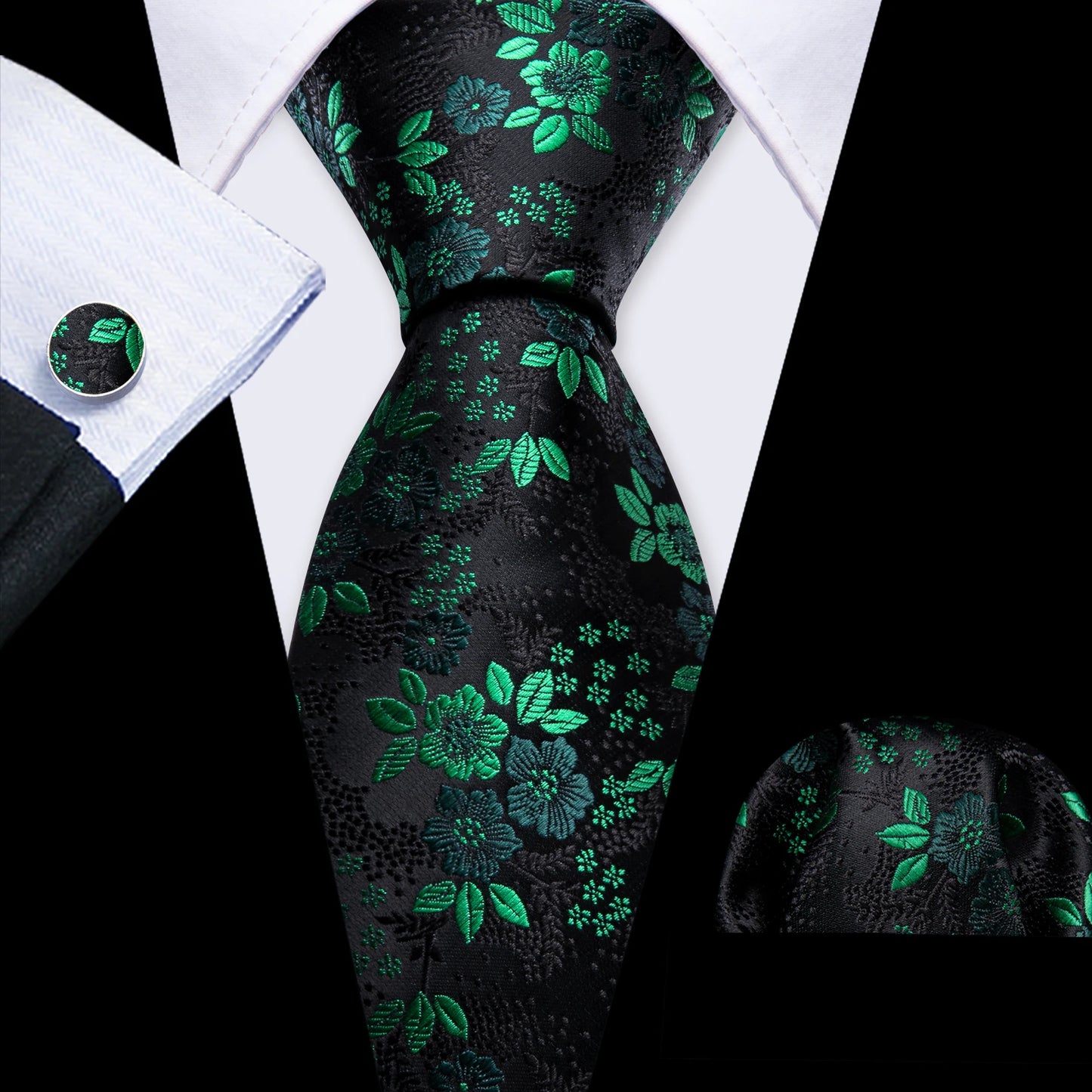 Fashion Silk Men Tie Green Teal Blue Solid Paisley Striped Plaid Floral Animal Necktie Handkerchief Cufflinks Set Barry. Wang