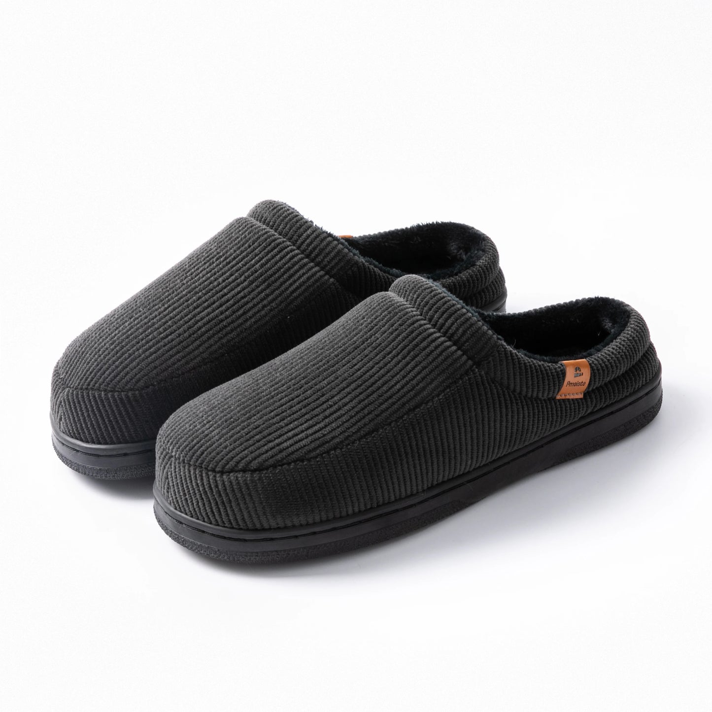 Pmoiste Stripe Corduroy House Shoes Men Warm Soft TPR Cushion Memory Foam Home Slippers Slip On Winter Indoor High-quality