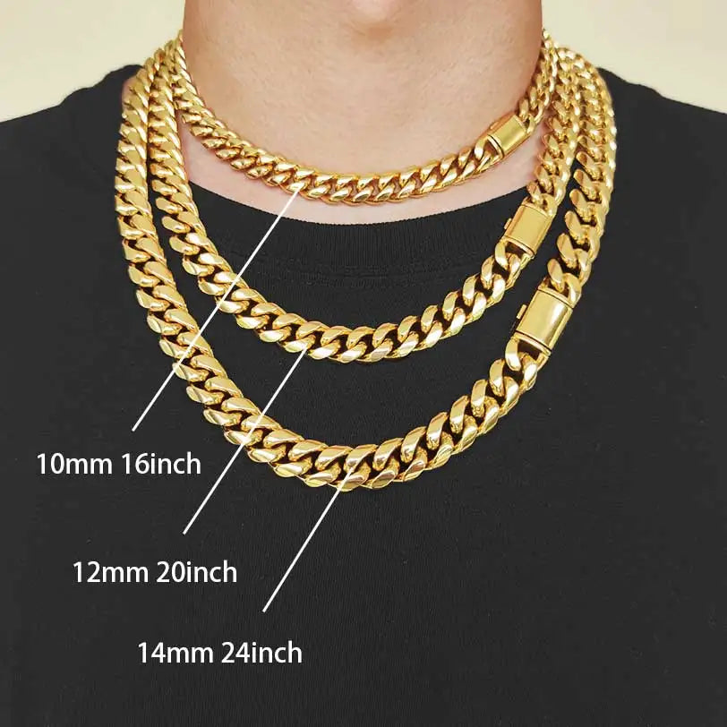 سلسلة قلادات رجالية من الفولاذ المقاوم للصدأ مقاس 8 مم/10 مم/12 مم/14 مم من مجوهرات الهيب هوب، سلسلة وصل كوبية رائعة هدية للرجال والأولاد والبنات