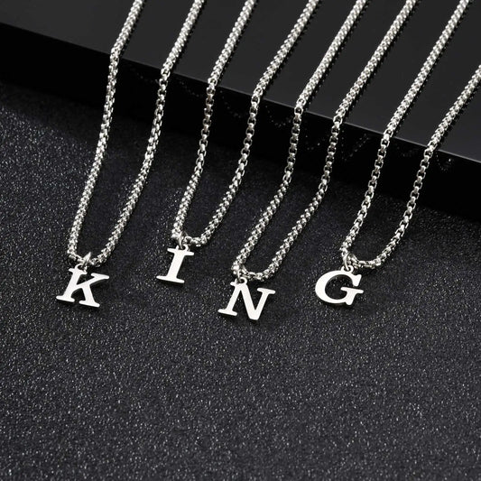 Vnox Simple A-Z Letter Necklace for Men, Waterproof Stainless Steel 26 Letters Pendant Necklace，Men’s Minimal Initial Necklace