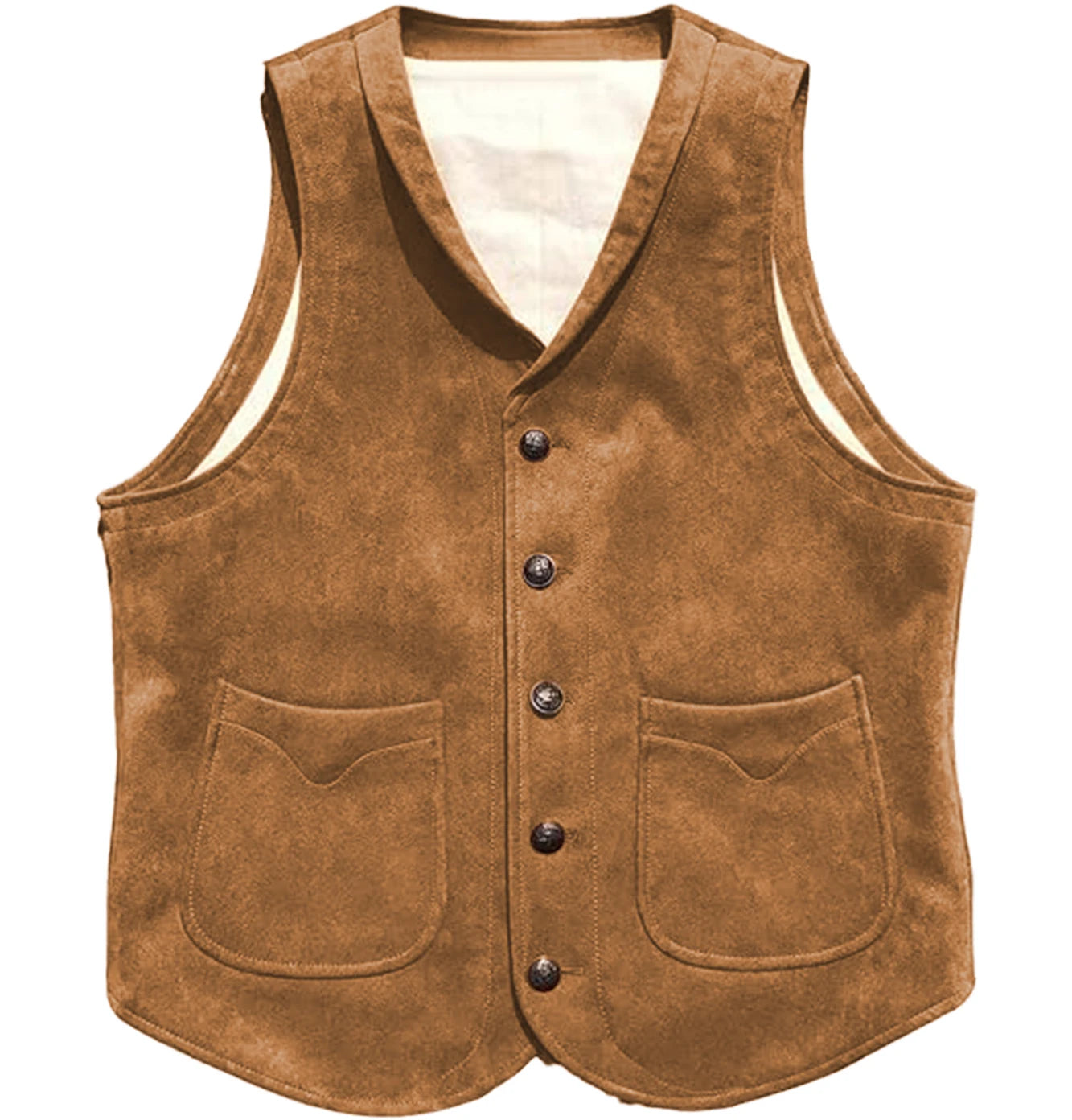 Men's Suede Leather Vest Cowhide Waistcoat Man Western Cowboy Vests with Pockets