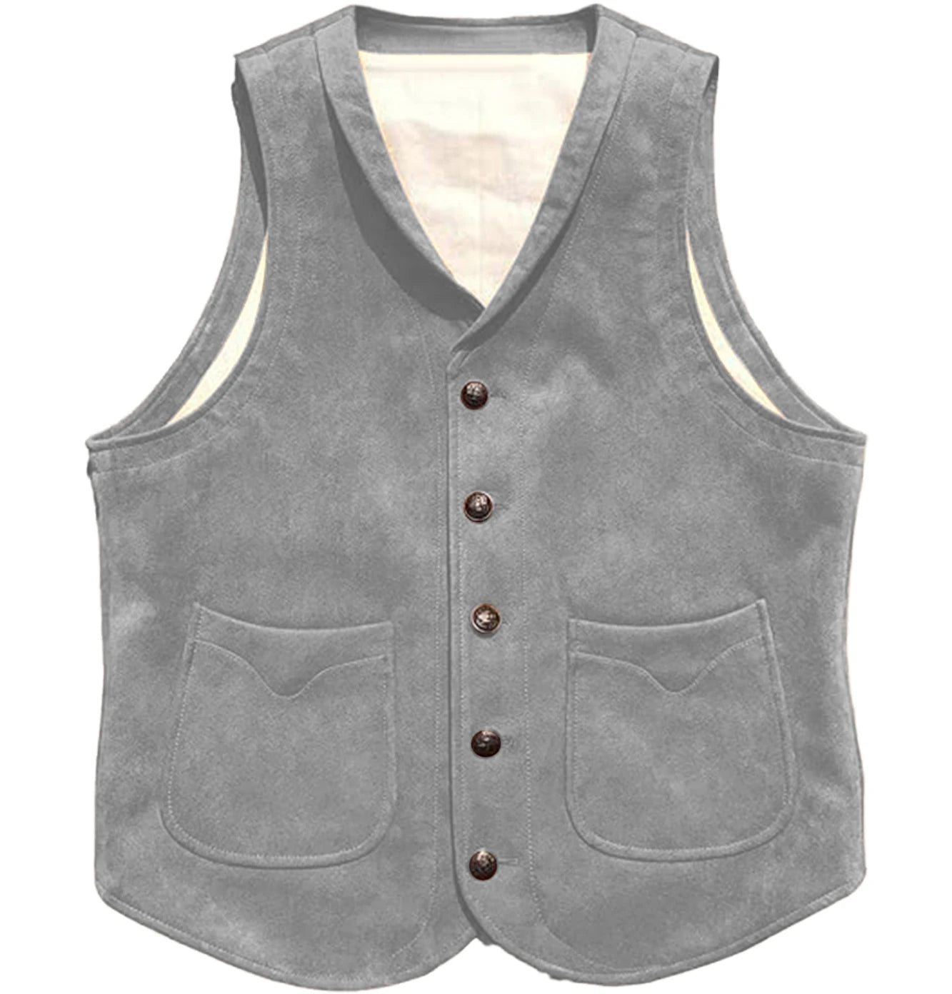 Men's Suede Leather Vest Cowhide Waistcoat Man Western Cowboy Vests with Pockets