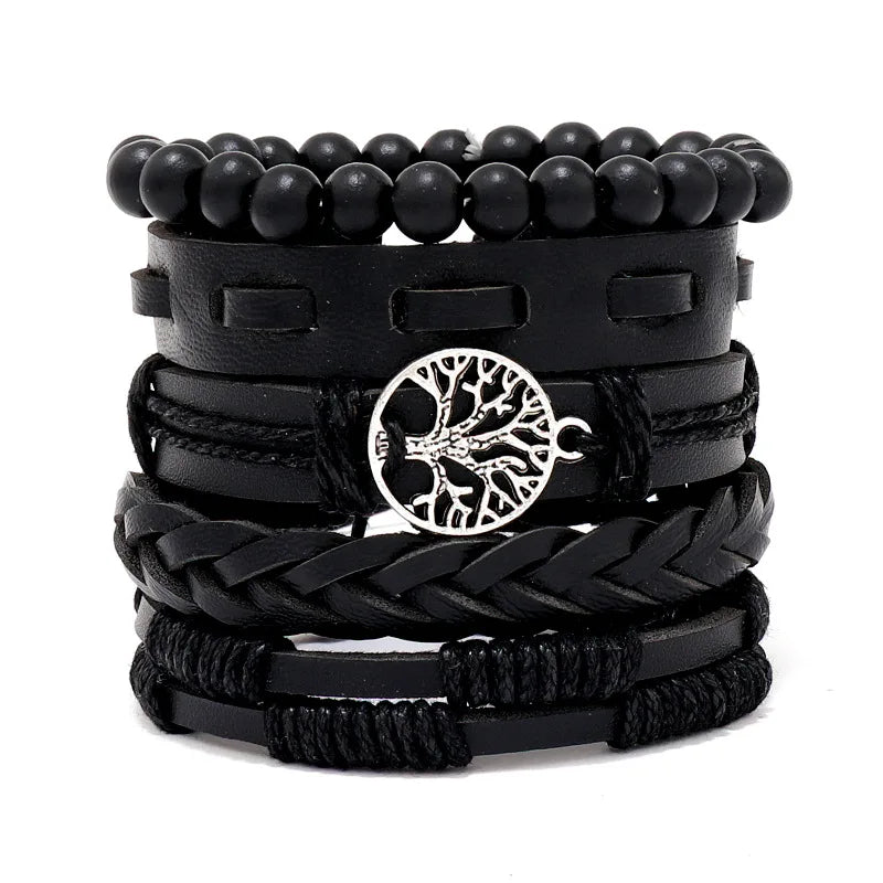 Fashion Bracelet Viking  Bracelet For Men Hand Bracelets Woven Skull Hand Jewelry Adjustable Leather Set viking man bracelet