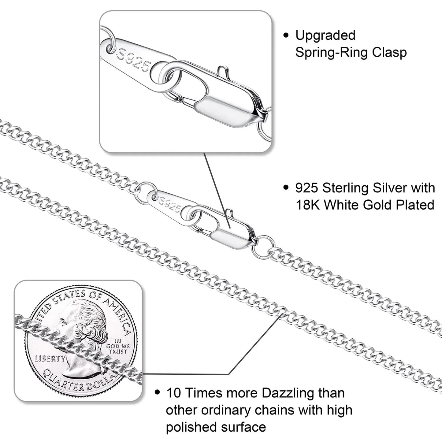 Fansilver S925 Sterling Silver Diamond Cut Curb Chain Necklace for Women Men Lobster Claw Clasp Sterling Silver Neck Chain