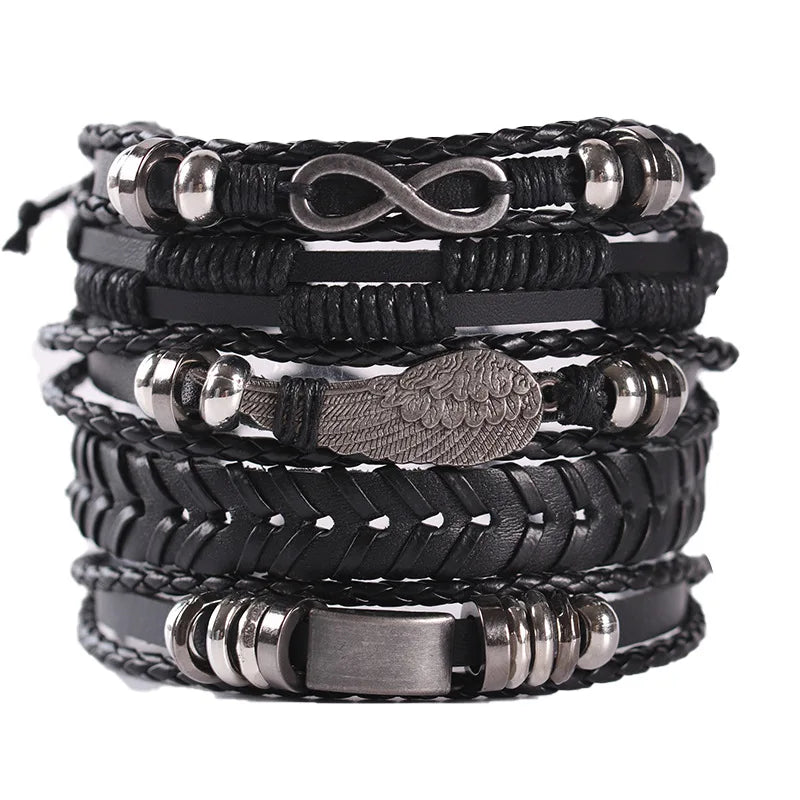 Fashion Bracelet Viking  Bracelet For Men Hand Bracelets Woven Skull Hand Jewelry Adjustable Leather Set viking man bracelet
