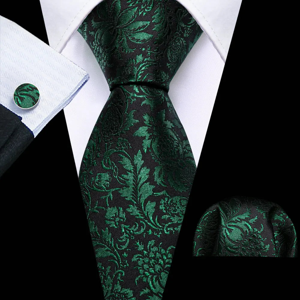 Fashion Silk Men Tie Green Teal Blue Solid Paisley Striped Plaid Floral Animal Necktie Handkerchief Cufflinks Set Barry. Wang