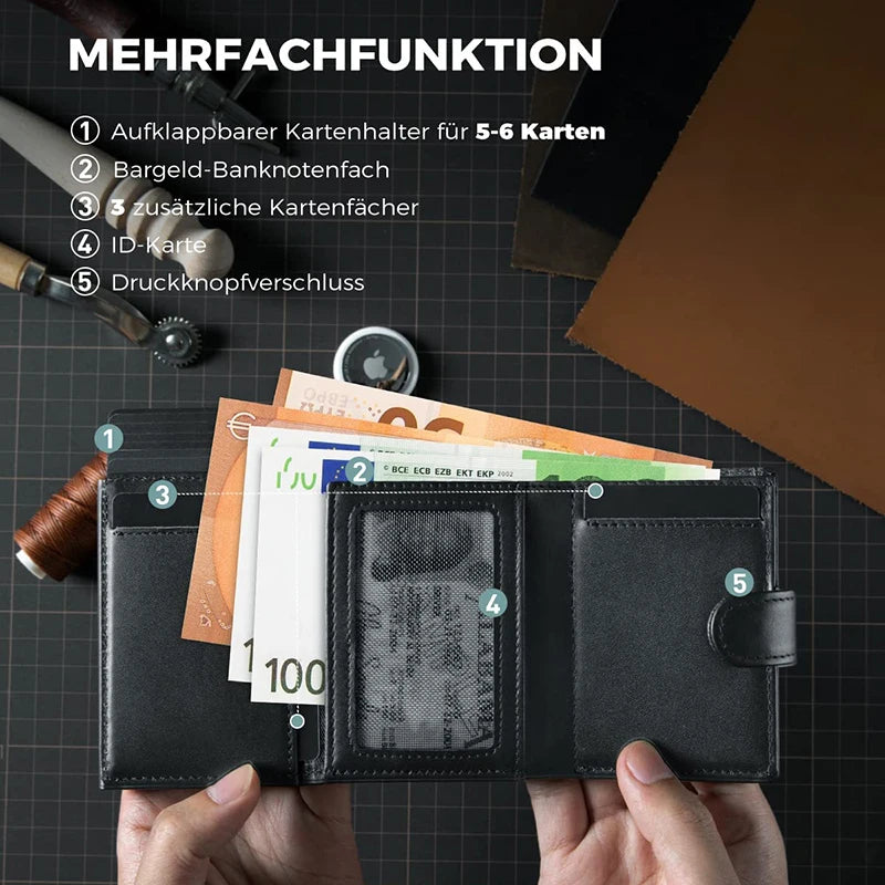 Men’s Slim Pop-Up Wallet – RFID Blocking Leather Card Holder with Metal Case & Coin Pocket – Minimalist Daily Use