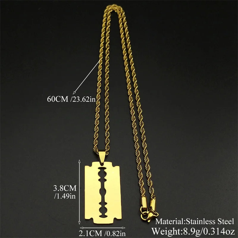 Blade Pendant Necklace – Gold Stainless Steel Chain for Men & Women