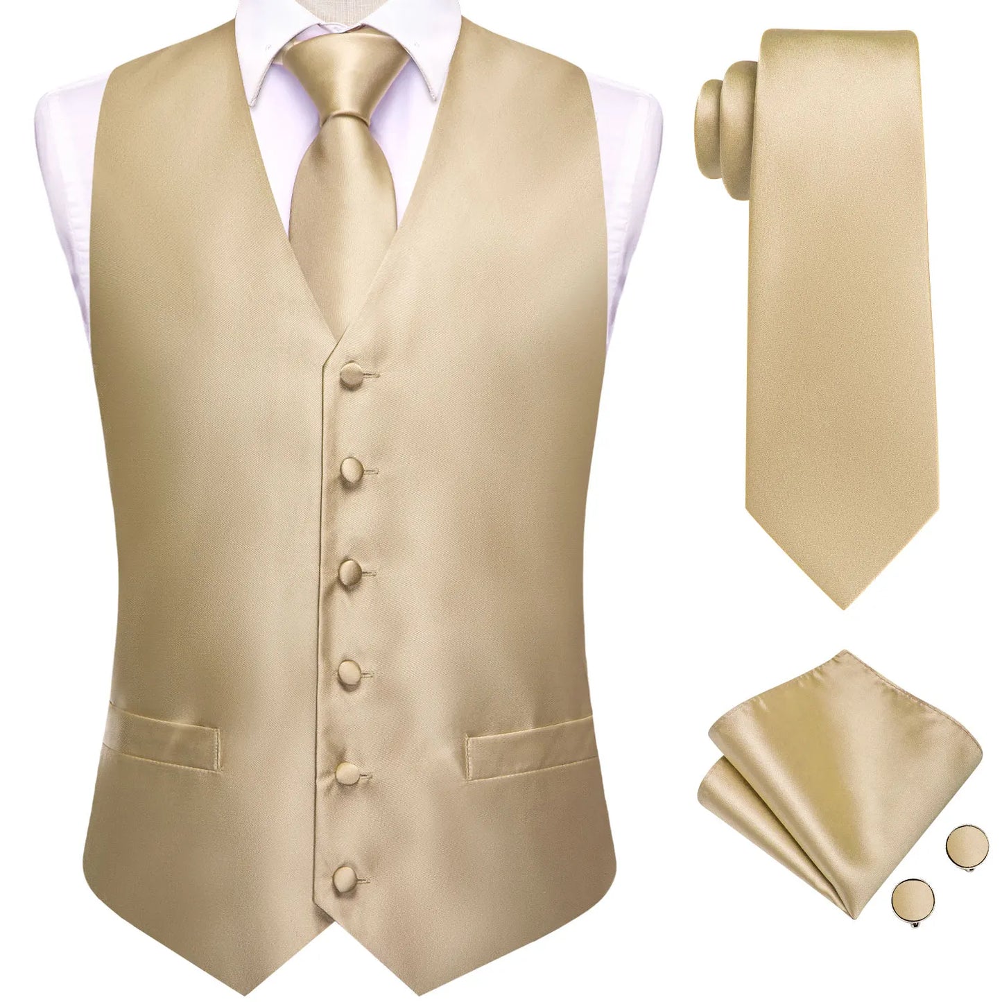 Hi-Tie Solid Voilet Lilac Silk Mens Suit Vest 4PC Woven Waistcoat Tie Pocket Square Cufflink Business Wedding Dress Waist Jacket