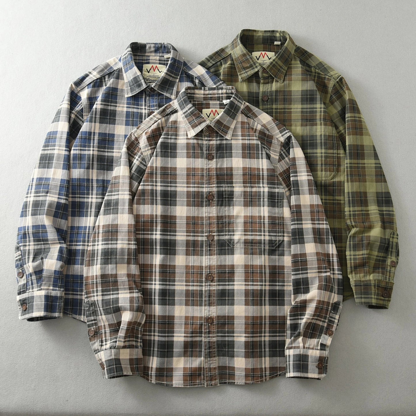 100% cotton vintage wash plaid shirt Men's spring and autumn casual long-sleeved shirt jacket