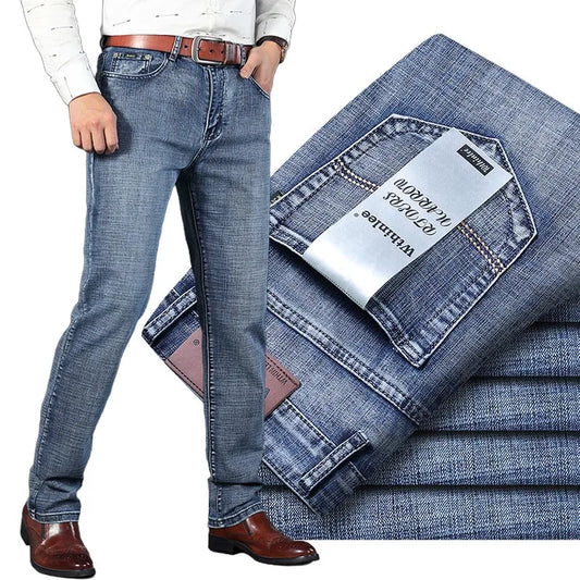 Male  All-match Brand Trousers Four Season Men's High Quality Jeans  Business Casual High Waist Denim Pants Simplicity Cool