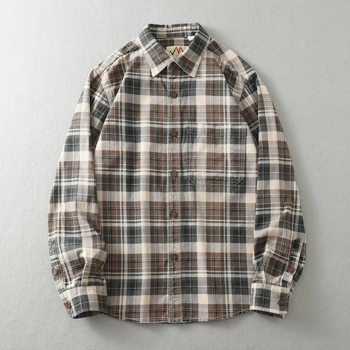100% cotton vintage wash plaid shirt Men's spring and autumn casual long-sleeved shirt jacket