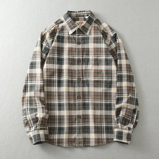 100% cotton vintage wash plaid shirt Men's spring and autumn casual long-sleeved shirt jacket