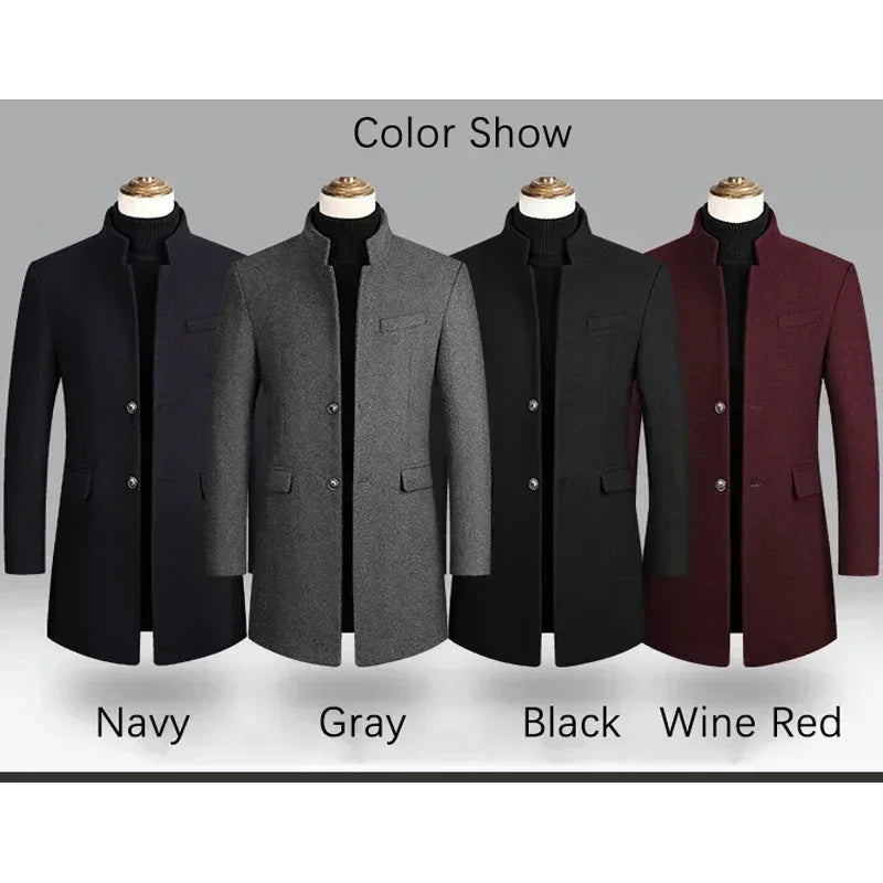 BROWON Brand Business Casual Trench Coat Men Chinese Style Solid Color Winter Coat Men 2025 Autumn and Winter Wool Coat for Men