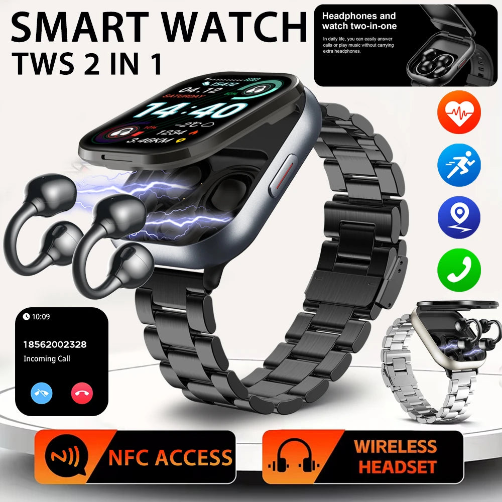 D9 2 in 1 Smart Watch With Earbuds Smartwatch TWS Bluetooth Earphone Heart Rate Blood Pressure Monitor Sport Watch Fitness Watch
