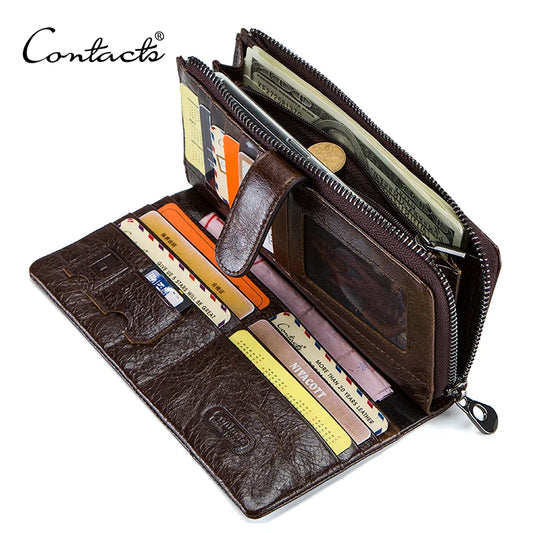 Men’s Leather Clutch Wallet – Genuine Leather Long Wallet with Card Holder & Phone Pocket – High-Quality Daily Use