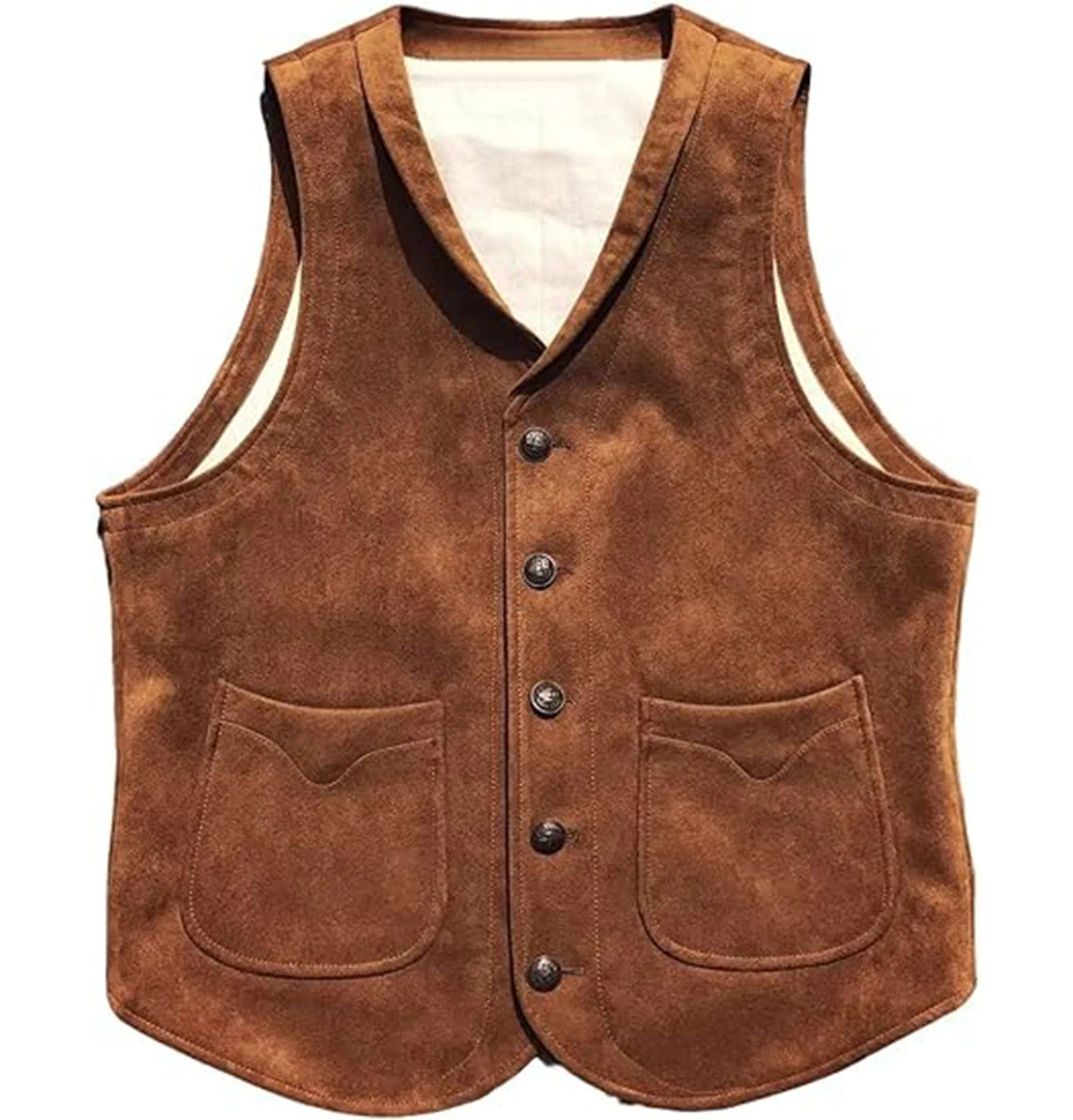 Men's Suede Leather Vest Cowhide Waistcoat Man Western Cowboy Vests with Pockets