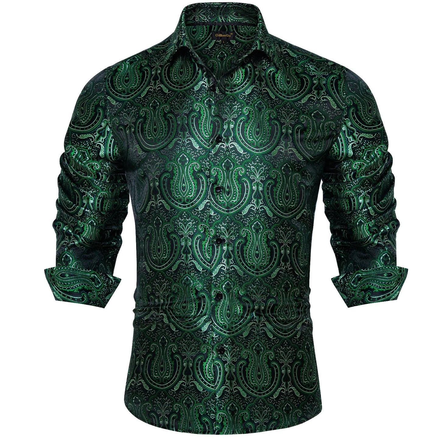 Men's Long Sleeve Black Paisley Silk Dress Shirts Casual Tuxedo Social Shirt Luxury Designer Men Clothing