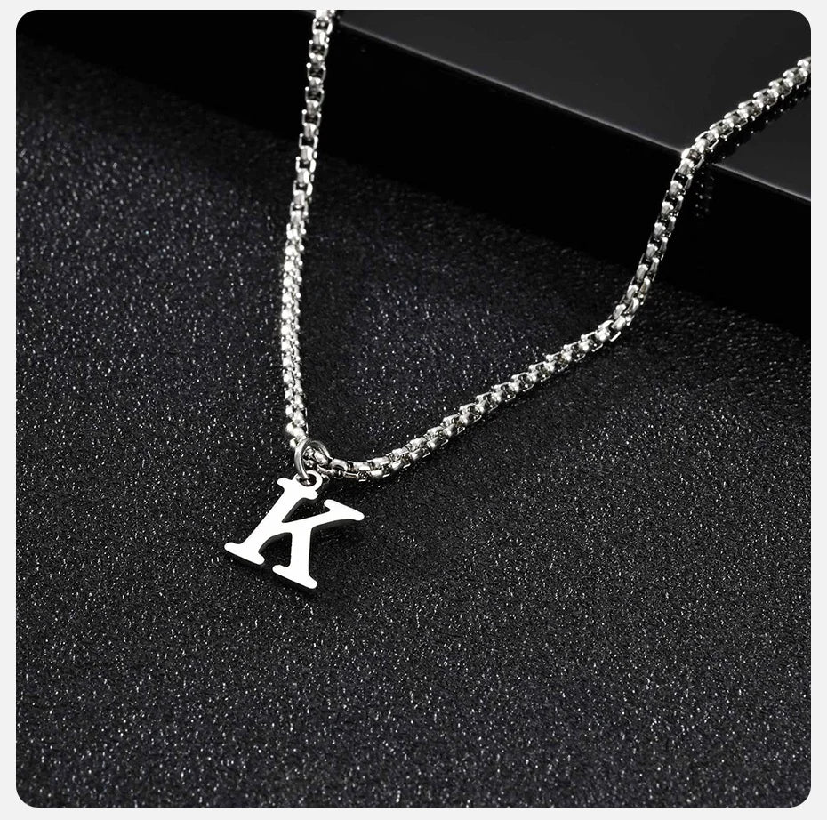 Vnox Simple A-Z Letter Necklace for Men, Waterproof Stainless Steel 26 Letters Pendant Necklace，Men’s Minimal Initial Necklace