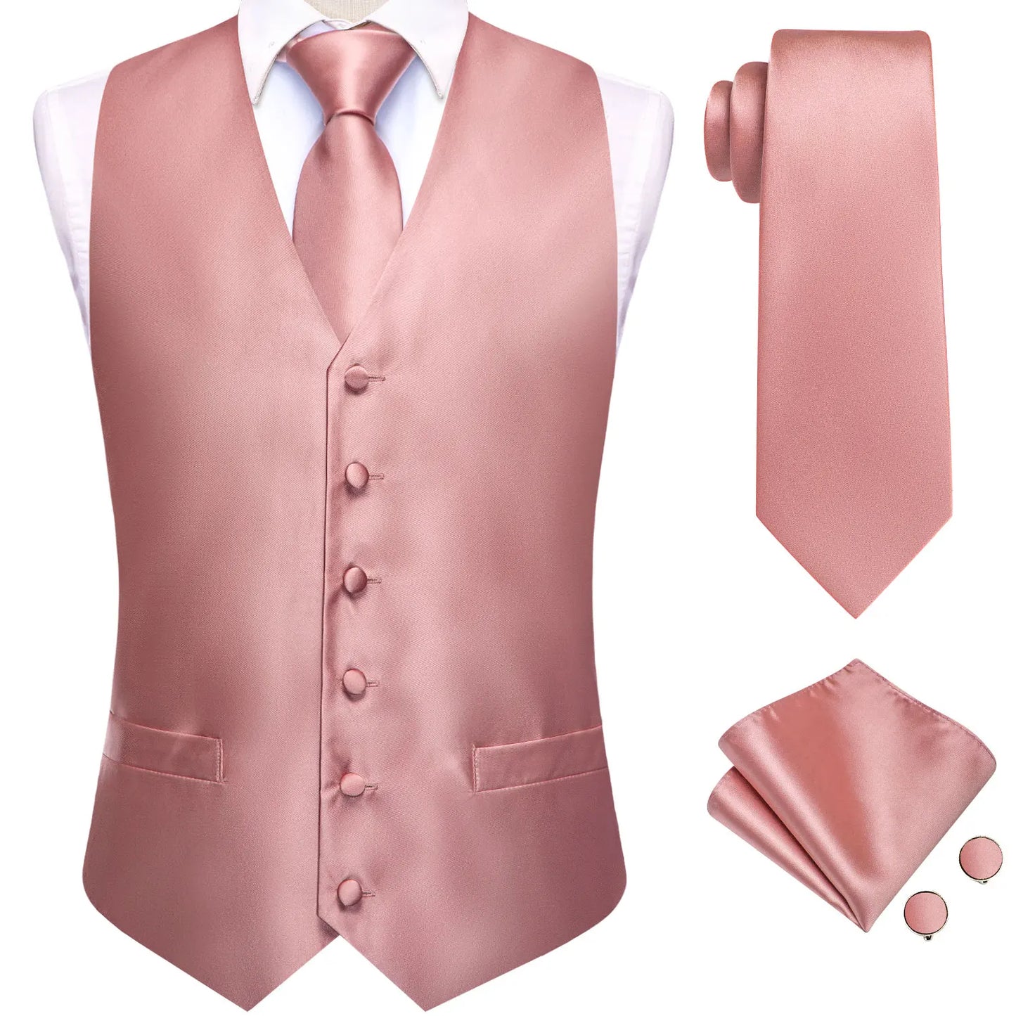 Hi-Tie Solid Voilet Lilac Silk Mens Suit Vest 4PC Woven Waistcoat Tie Pocket Square Cufflink Business Wedding Dress Waist Jacket