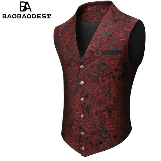 Men's Paisley Gothic Vest | Victorian Steampunk Waistcoat with Notched Lapel for Tuxedo/Formal Events Themed Weddings
