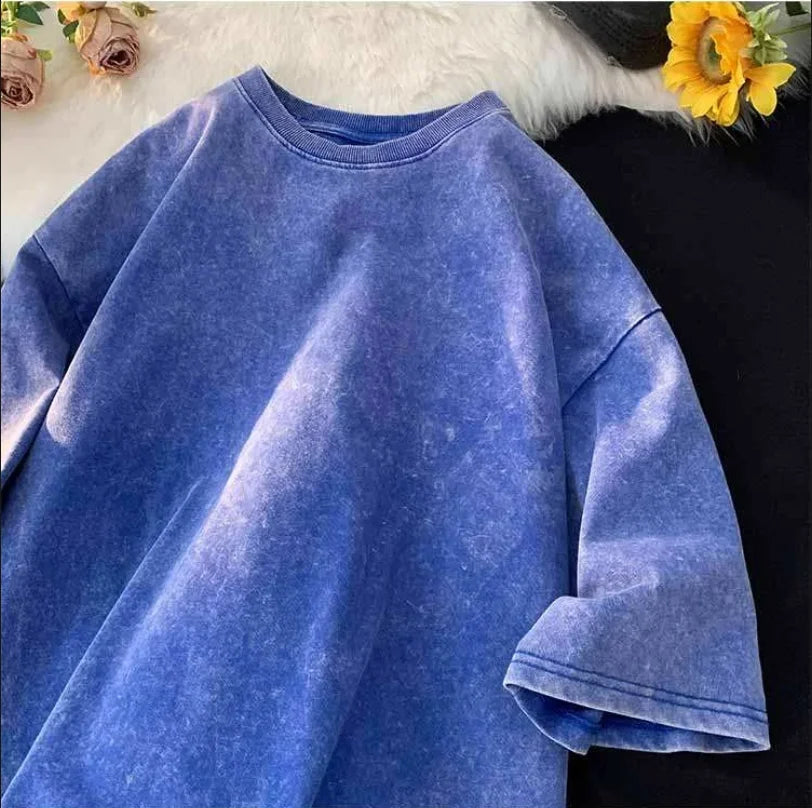 Y2K Quality Oversized Acid Washed T-Shirt Men/Women Vintage T-shirts Streetwear Mineral Wash Tee Shirts BoyGirl Loose Luxury Top