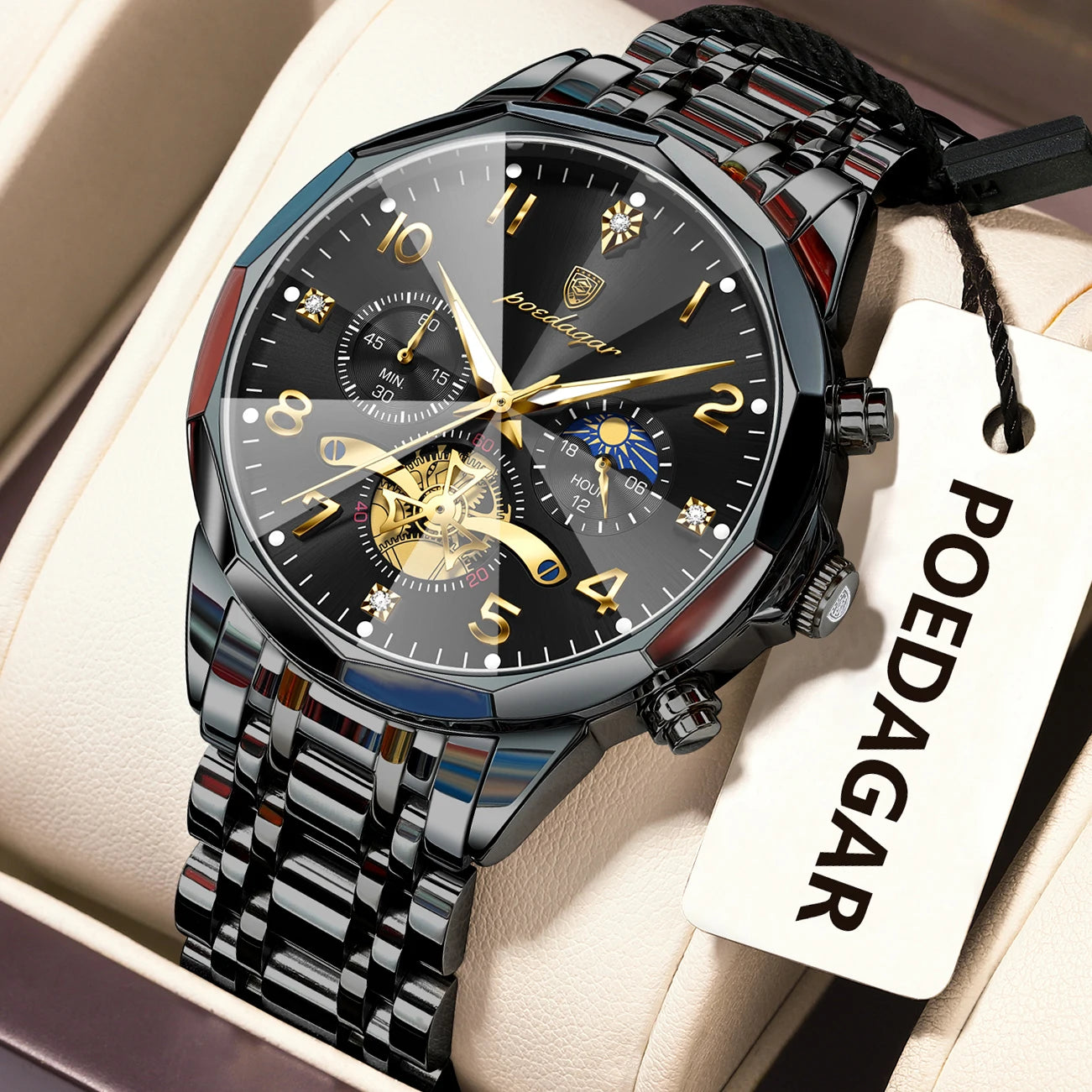 POEDAGAR Luxury Men’s Watch – Chronograph Waterproof Stainless Steel Quartz