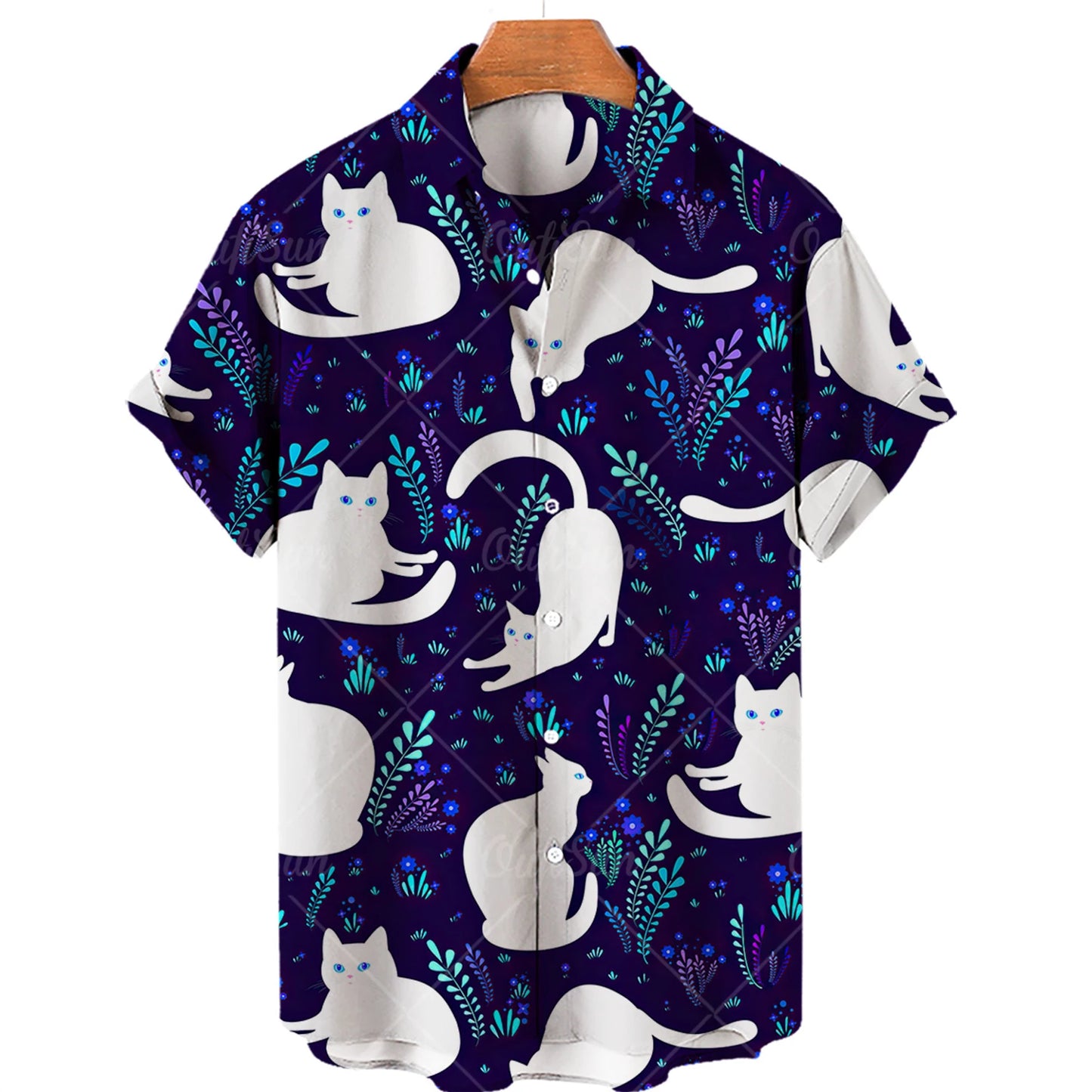 Hawaiian Summer Man Plus Size Shirt Floral 3d Lapel Casual Short Sleeve Anime Cartoon Clothes Street Retro Cat Sale Manga Curta