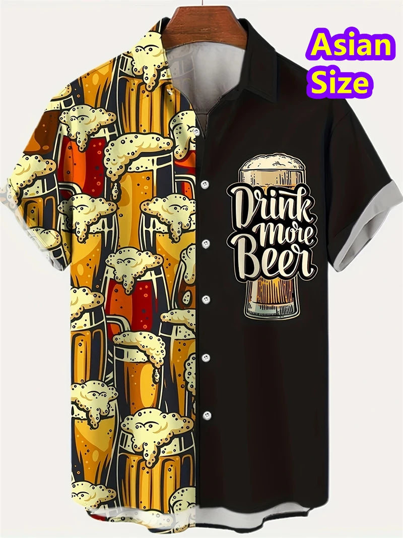 Hawaiian Shirt Man Streetwear Car Beer 3d Print Graphic Street Beach Men's Shirt Casual Short Sleeves Button-down Shirt Man Top