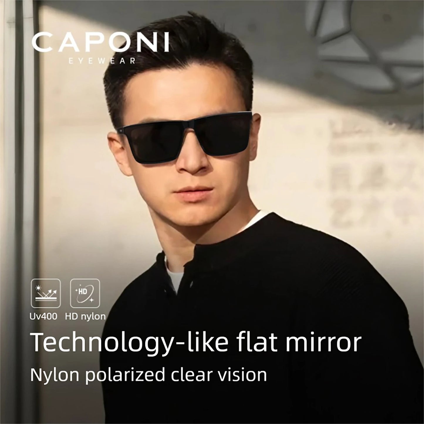 Men’s Polarized Sunglasses – UV400 Square Nylon Frame Designer Shades