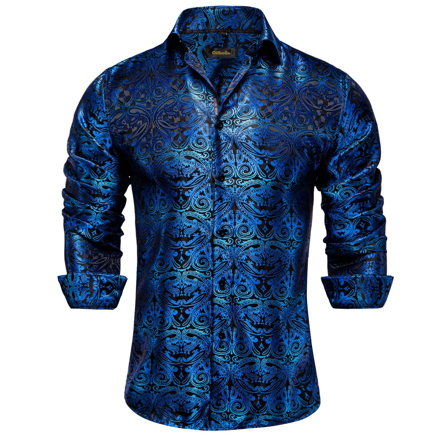 Men's Long Sleeve Black Paisley Silk Dress Shirts Casual Tuxedo Social Shirt Luxury Designer Men Clothing
