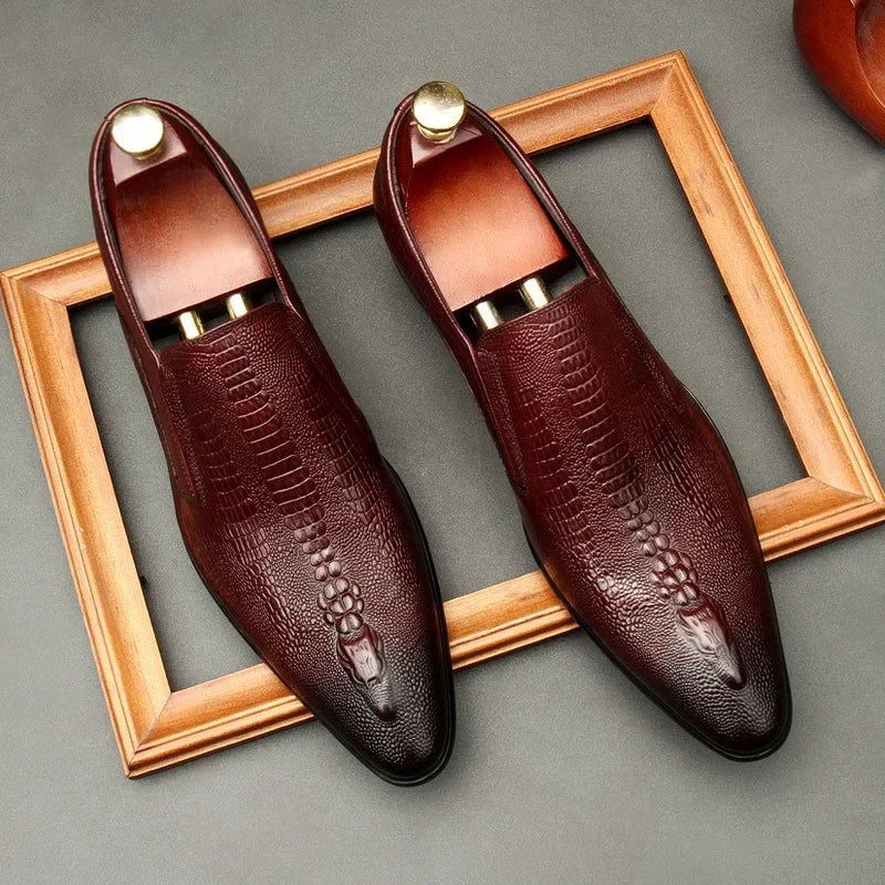 Handmade Mens Wedding Oxford Shoes Black Blue Genuine Leather Flat Dress Shoes Crocodile Pattern Summer Business Formal Loafers