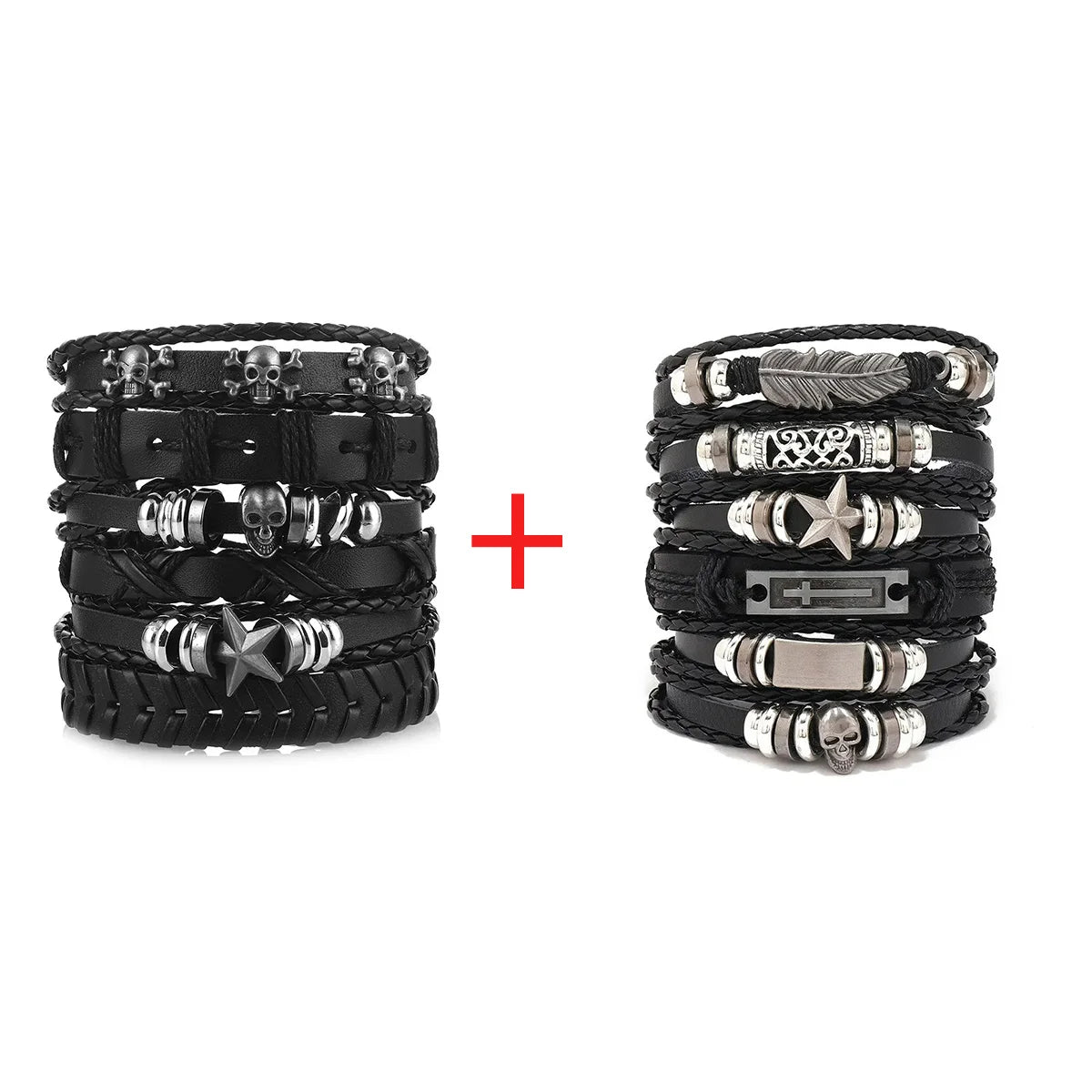 Fashion Bracelet Viking  Bracelet For Men Hand Bracelets Woven Skull Hand Jewelry Adjustable Leather Set viking man bracelet