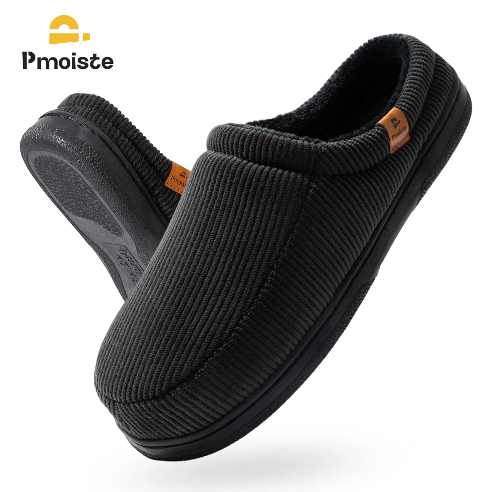 Pmoiste Stripe Corduroy House Shoes Men Warm Soft TPR Cushion Memory Foam Home Slippers Slip On Winter Indoor High-quality