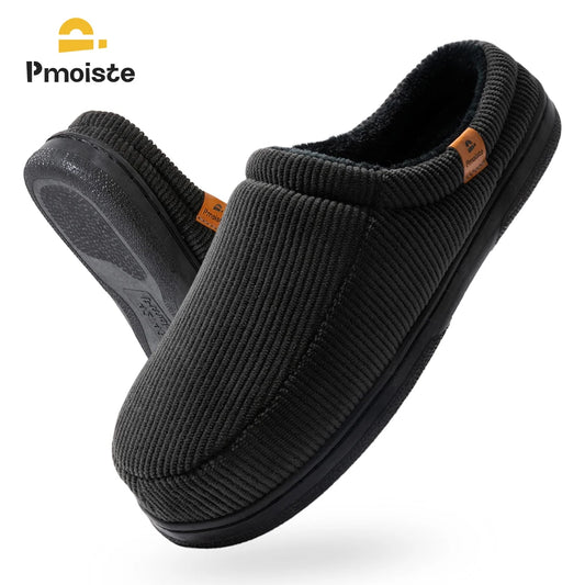 Pmoiste Stripe Corduroy House Shoes Men Warm Soft TPR Cushion Memory Foam Home Slippers Slip On Winter Indoor High-quality