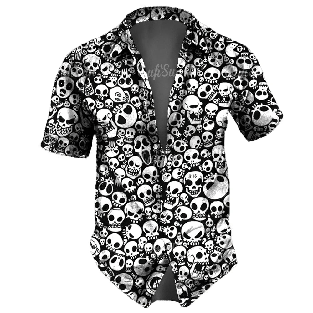 Men’s Skull Print Hawaiian Shirt – Vintage Streetwear Party Style, Summer Edition