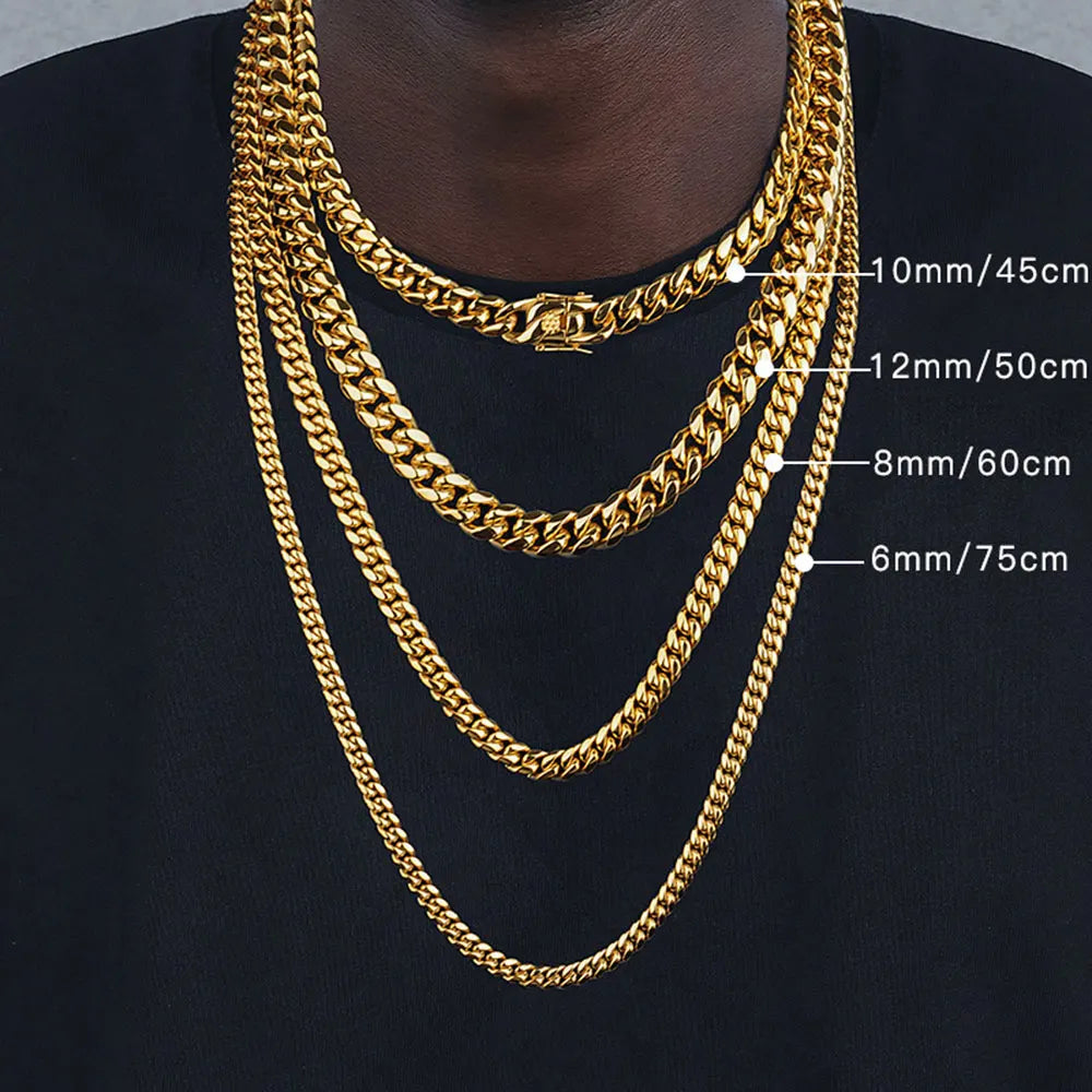 Men’s Cuban Link Chain – 316L Stainless Steel Gold Necklace Gift