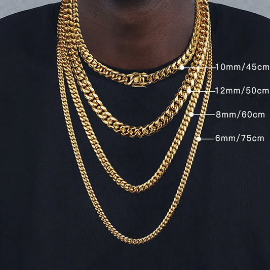 Men’s Cuban Link Chain – 316L Stainless Steel Gold Necklace Gift