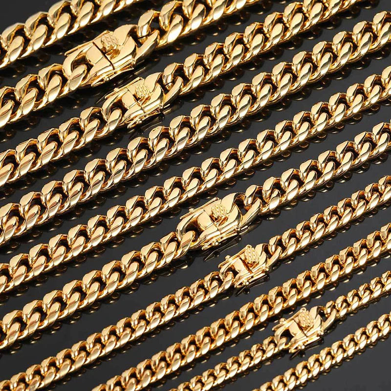 Men’s Cuban Link Chain – 316L Stainless Steel Gold Necklace Gift