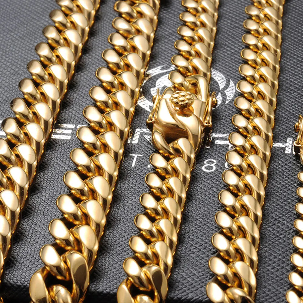 Men’s Cuban Link Chain – 316L Stainless Steel Gold Necklace Gift